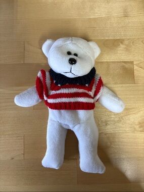 Plush White Bear with Red & White Striped Sweater